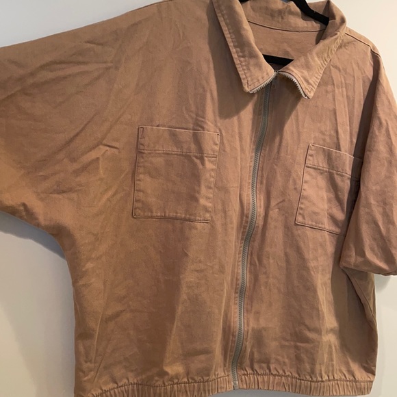 Tan short-sleeve Bomber Style Jacket - Picture 2 of 3